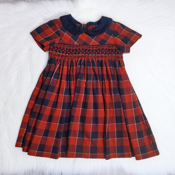 Edgehill Collection Smocked Red and Navy Plaid Dress 9m - Picture 1 of 5